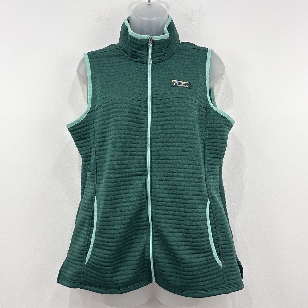 LL Bean Air light Vest Womens M Green Full Zip Hiking Granola Layer Outdoors